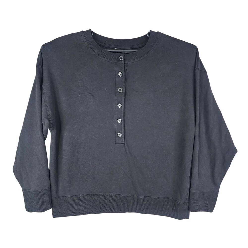 Womens Pullover Black Athleta Sweater Long Sleeve 1/2 Button Down Size L